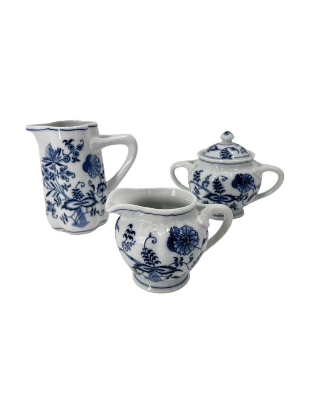 Blue Danube Blue Onion Cream Sugar & Syrup Picher Set Japan Rectangle Mark 3 Pcs